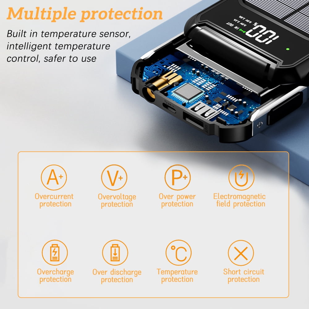 20000mAh Solar Power Bank 4 USB Portable Backup External Battery Charger for Cell Phone Black