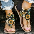 thumbnail image 5 of Women's Flat Sandals Sale Clearance Ladies Thong Flat Sandals Bohemian Beaded Strap Sandals Printed Zipper Leather Sandals US Size 3-7.5, 5 of 6
