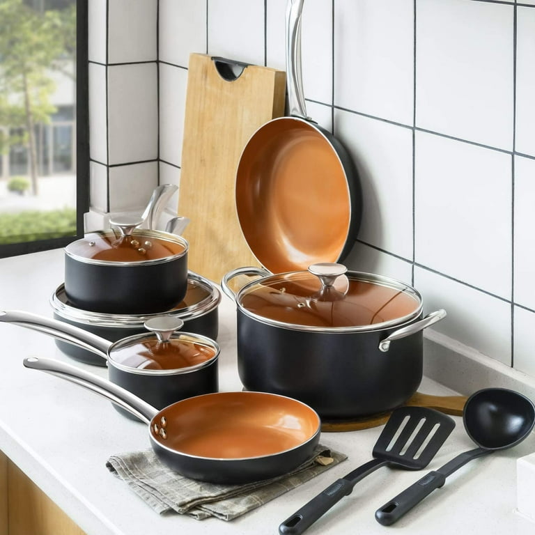  MICHELANGELO Pots and Pans Set Nonstick, Granite Cookware Set  12 Pcs Non Toxic Cookware Set Induction Compatible, Black Granite Pots and  Pans Set with Spatula & Spoon: Home & Kitchen