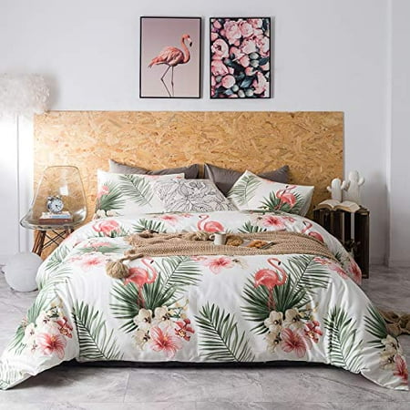 Yuheguoji 3 Pieces Duvet Cover Set 100 Egyptian Cotton King Size C Flamingo Bedding 1 Green Botanical Print With Zipper Ties 2 Pillowcases Hotel Quality Ultra Soft Comfortable Canada Yuheguoji 3 Pieces Duvet Cover Set 100, Green King Size Bedding Cotton