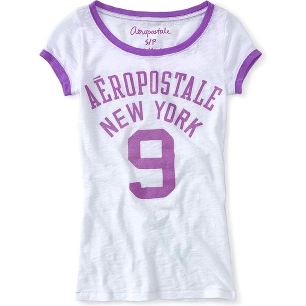 Camiseta Adornada Aeropostale con Purpurina New York 9 para Mujer Color Morado Grande