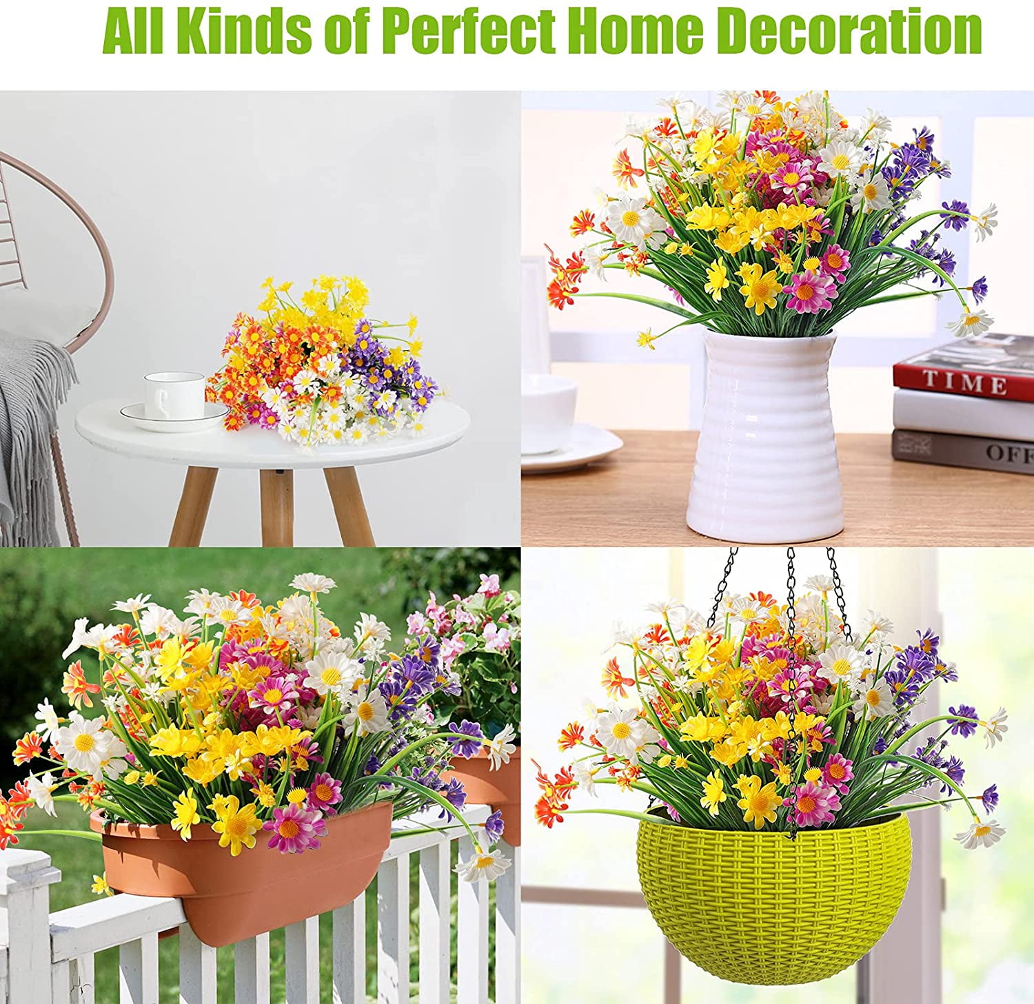Sinhoon Artificial Daffodils Flowers 10 Bundles Fake Flowers Stems UV Resistant No Fade Plastic Plants Faux Bouquet Indoor Outdoor Home Garden Decora