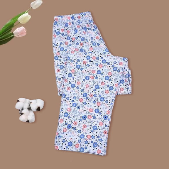 Women's Floral Print Pajamas Pants Lightweight Elasitc Waist Lounger Pants (Blue XXL)