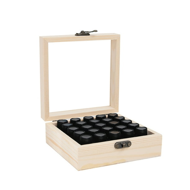 Irfora 25 ranuras Organizador de caja de aceite esencial de madera con capacidad para botellas de 1-3 ml Estuche de transporte de aceite esencial Caja de madera de almacenamiento Irfora Estuche de almacenamiento