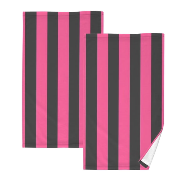 Pink and Black Stripe Cotton Towel Set Face Hand Towels 2 Pack Soft Absorbent 16x28in
