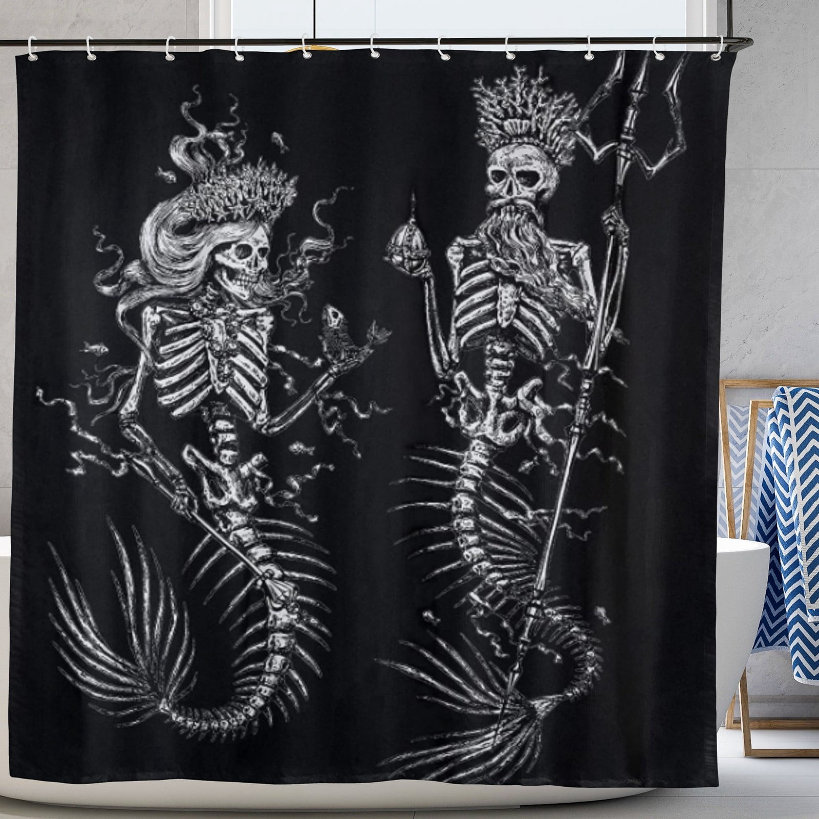 Halloween Shower Curtain Hooks – 12 Pieces Skull Spider Raven Design, Rustproof Metal & Resin - View #9