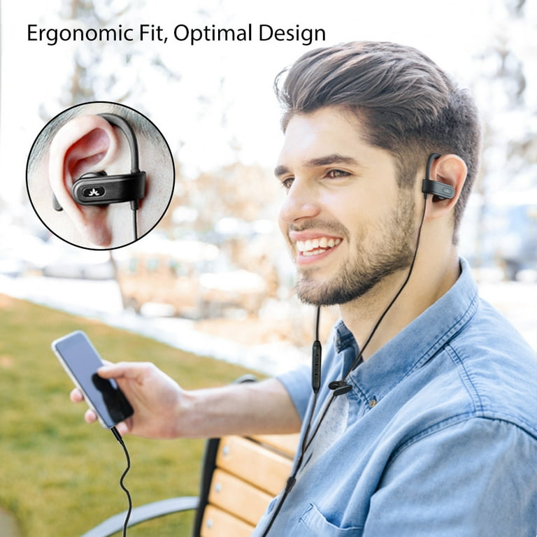Avantree E171 - Auriculares deportivos con cable con micrófono, auriculares  envolventes a prueba de sudor con gancho sobre la oreja, auriculares para