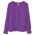 thumbnail image 3 of Casual Loose Fit Long Sleeve T Shirt Pure Color Breathable Blend Top For Everyday WearPurpleL, 3 of 7