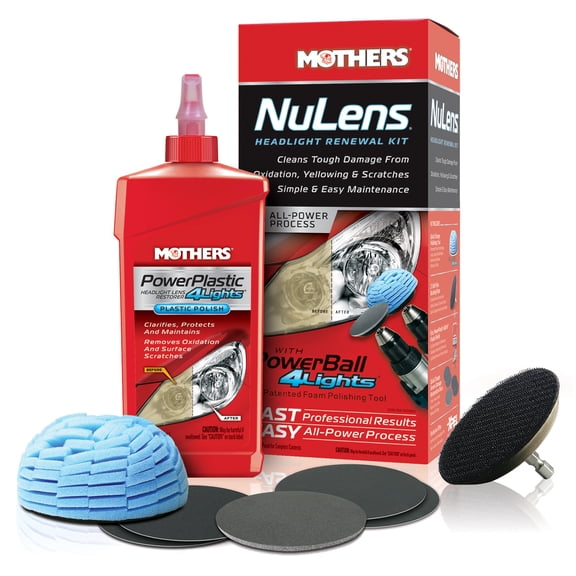 Mothers PowerPlastic 4-Lights Headlight Renewal Kit, Automotive Headlight Restorer, 8 oz Polish