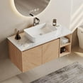 thumbnail image 3 of 36" Wall Mounted Bathroom Vanity with Sink, Floating Bathroom Sink Cabinet with White Sintered Stone Top, Modern Bathroom Vanity with Cabinet and Open Shelf, Ceramic Basin, Light Wood, 3 of 6