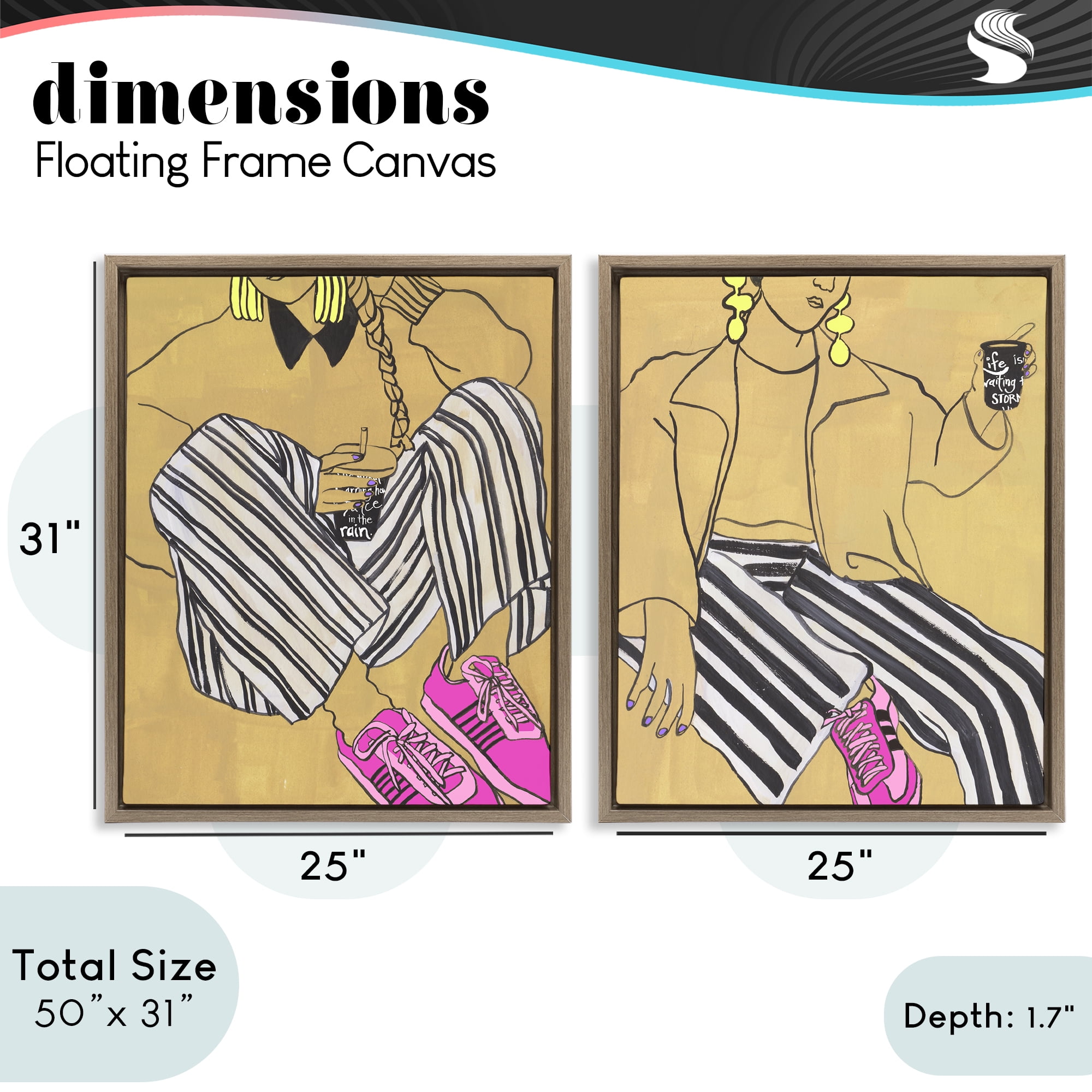 Stupell Industries Crimson Thread Fashion Poses 2 Piece Brown Framed Floater Canvas Set, design by Melissa Wang