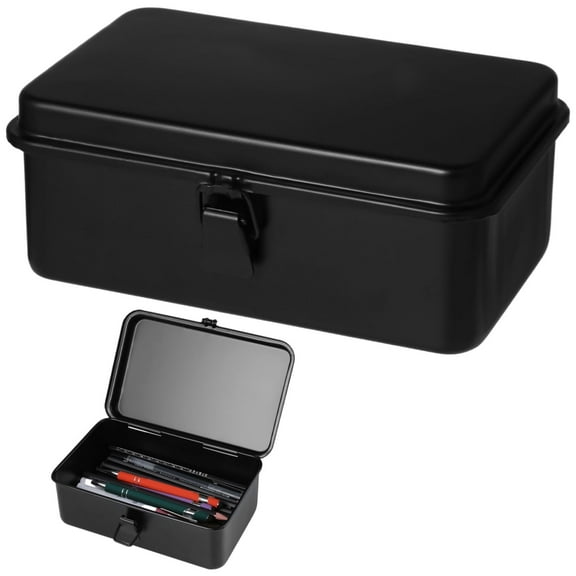 Hinged Metal Storage Box with Latch, Cold Rolled Steel Tool Organizer for Office, Garage, and Craft Supplies