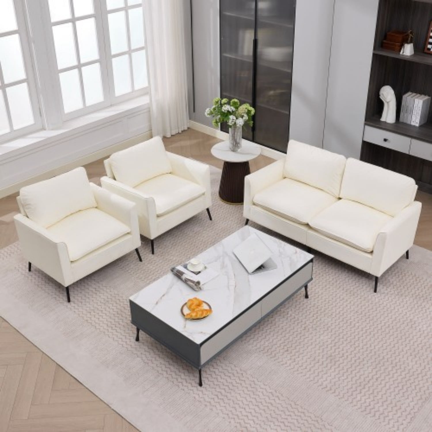 Cat Paw Accent Chair, Modern Faux Leather Upholstered Armchair, Nordic Retro Single Sofa Chair with Soft Cushion and Ergonomic Back Support for Living Room Bedroom Balcony Office, Cream