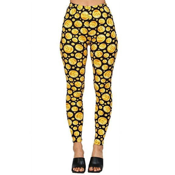 Women's Regular Yellow Bitcoin Pattern Printed Leggings