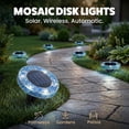 thumbnail image 2 of Bell+Howell Solar Outdoor Mosaic Disk Lights, 4 Pack Ultra-Premium Glass Decorative Pathway, Solar Outdoor Waterproof Disk, LED Pathway, Auto On/Off Lights - Blue, 2 of 10