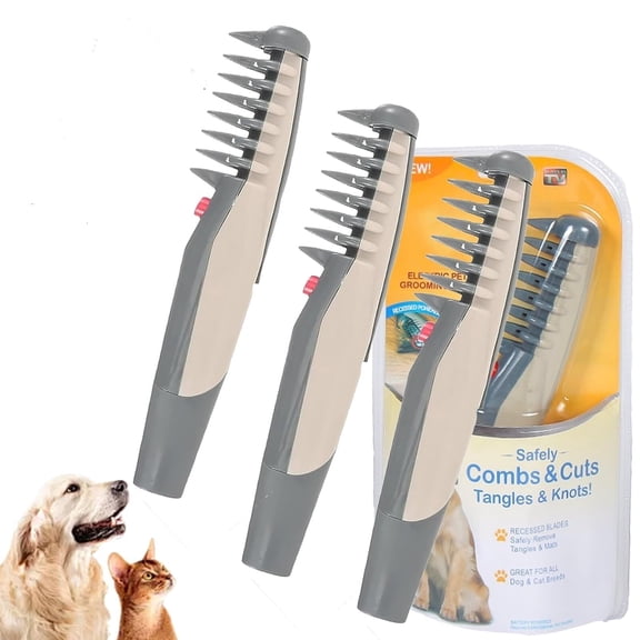 HPZZ E-Comb, 2025 New e Comb for Dogs Cats, 2 In 1 Electric Pet Grooming Tool with Razor Hair Trimmer for All Breeds, Dematting Fur Rake Brush for Dogs & Cats )