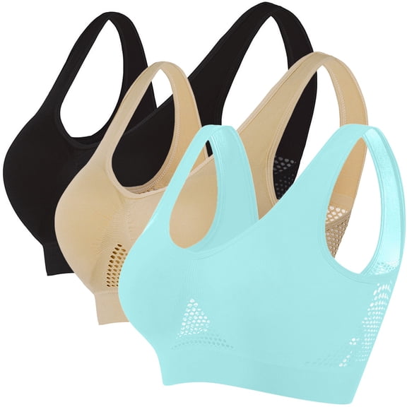 Ynynloco 3PC Wireless Bras for Women No Underwire V Mesh Bralette Seamless Comfortable Bra Breathable Support Push Up Full Coverage Everyday Bras