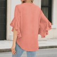 thumbnail image 4 of Womens Summer 3/4 Length Sleeve Bell Sleeve Flared Tunic Tops Plus Size V-Neck Blouses for Women Dressy Casual Vermilion L, 4 of 5