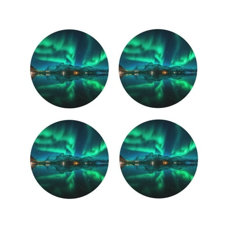 

Tideii Northern Lights for Leather Coasters 4 Pieces Anti-fouling and Anti-scalding Decorative Coasters Suitable for Restaurants Kitchens Coffee Shops-Round Shape
