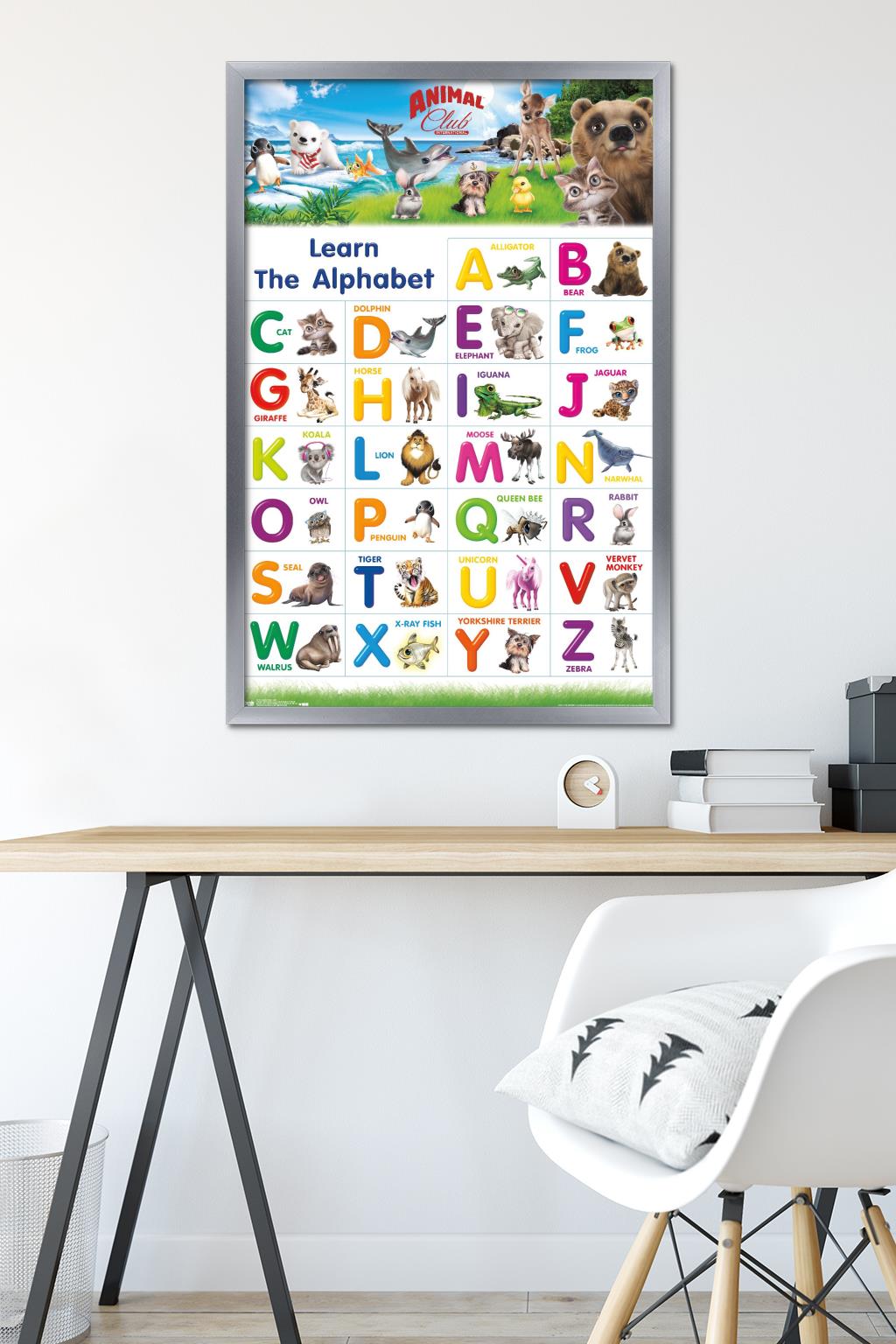 Animal Club - Letters ABC Wall Poster, 22.375" x 34", Framed