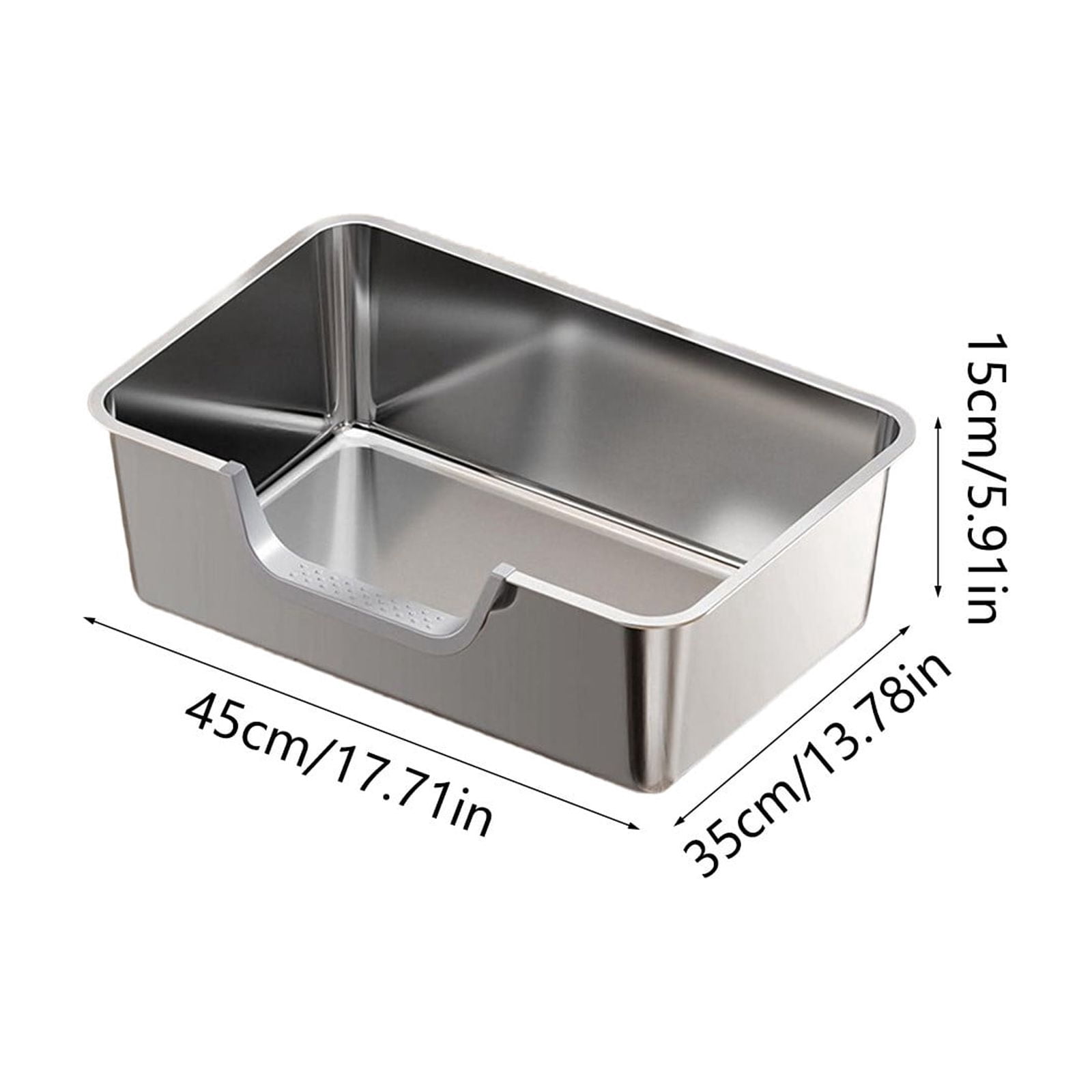 Stainless Steel Cat Litter Box, Steel Litter Pan with Curved Low Entry, Leak Proof 6 Inch High Side for Urine, Easy Entry for Kittens Older Cats, No Slip, Silver
