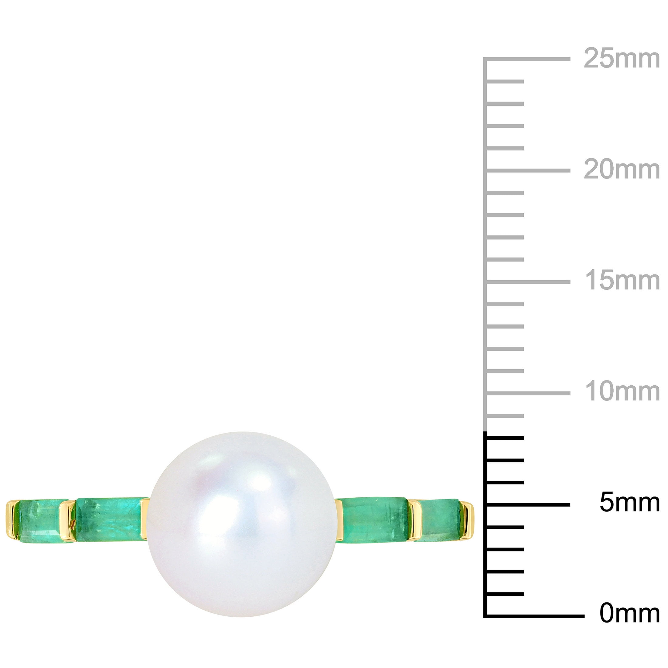 Miabella Women's White Round Freshwater Pearl 1/2 Carat Emerald 10kt Yellow Gold Stackable Ring