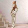 thumbnail image 6 of Women'S Elegant Slim-Fit Long Dress with High Neck, Long Sleeves & Pleated Backless Detail Light M, 6 of 9