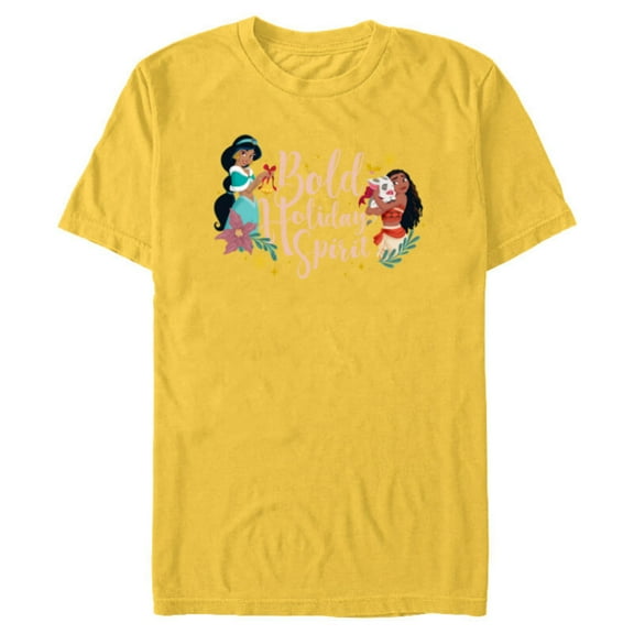 Disney Princess Jasmine and Moana Bold Holiday Spirit - Short Sleeve Blended T-Shirt for Adults - Customized-Yellow