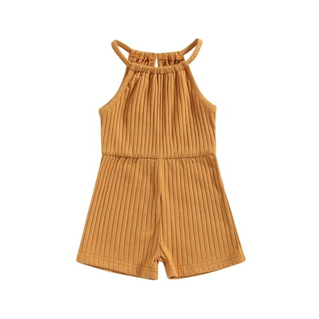 

Sunisery Newbron Baby Kids Girls Romper Jumpsuit Sleeveless Ribbed Solid Summer Short Bodysuit for Casual Daily 3-4 Years
