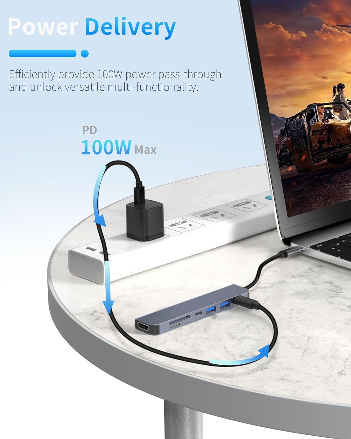 KOMI USB C Hub, 7 in 1 USB C Docking Station with 4K HDMI,100W PD, 3 5Gbps Data Ports(1 USB-C & 2 USB 3.0),TF/SD Card Reader, USB Hub for Laptop, MacBook Pro/Air/Mac/Dell/HP/ASUS/Acer/Steam Deck