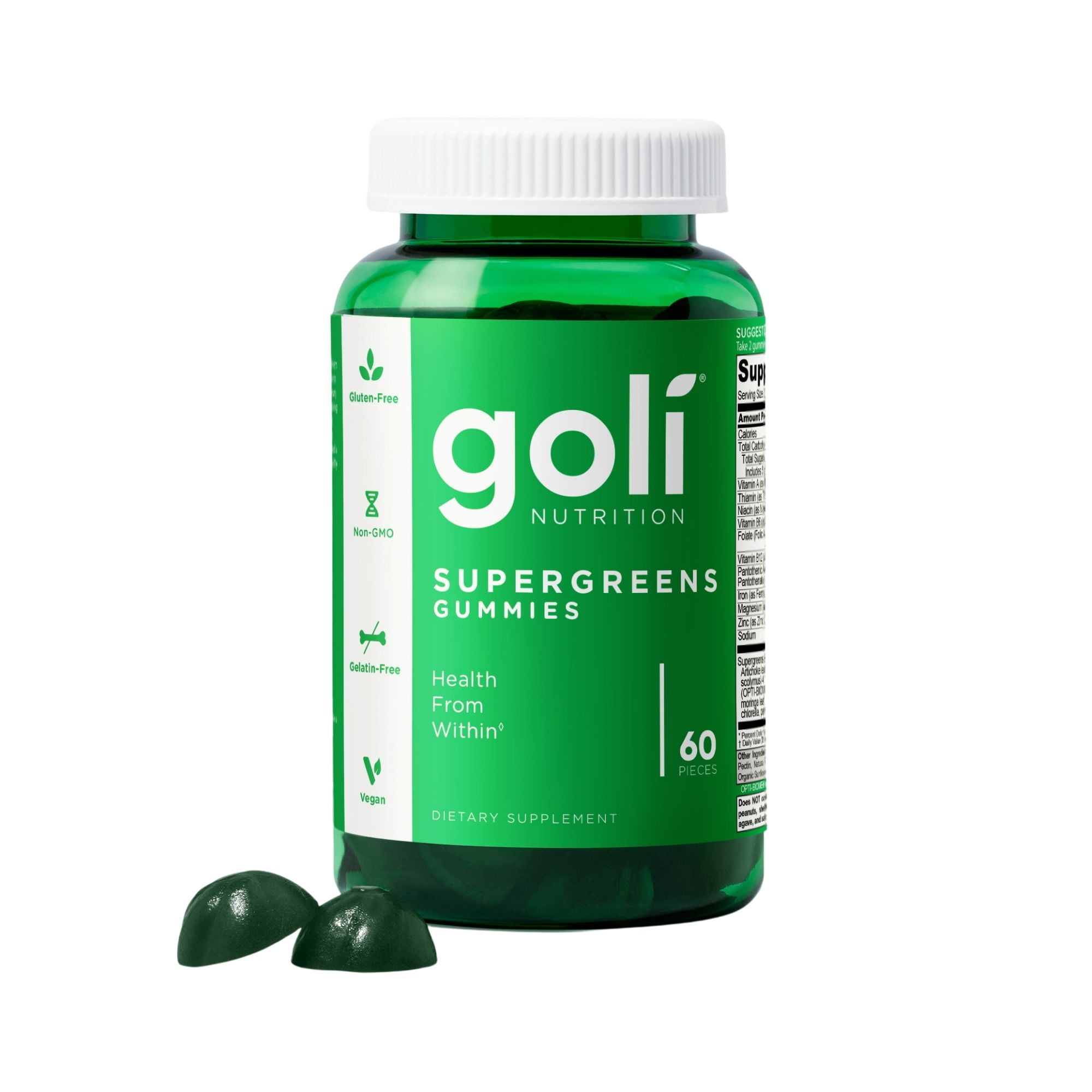 Goli Nutrition Supergreen Gummies, 60 Count, Fruit Blend Flavor