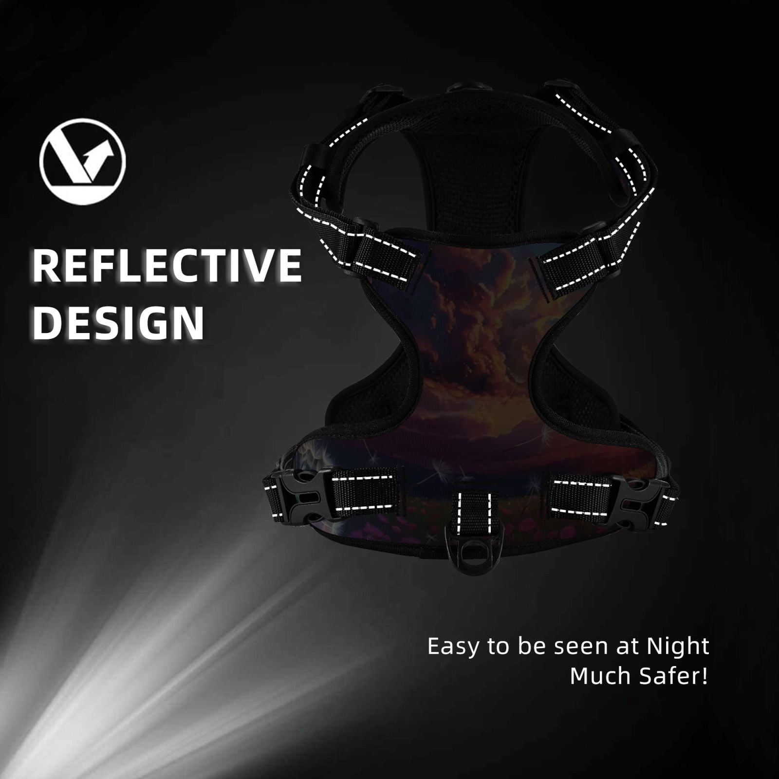 Vsdgher Dreamy Dandelion Sunset Dog Harness, No-Pull Pet Harness, Dog Vest, Pet Vest for Small to Large Dogs-
