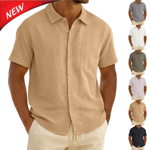 Tqyyweavej Men's Shirts Btton Down Short Sleeve Casual T-Shirts Lapel Collar Solid Color Tees Tops with Pocket Size M to 4XL