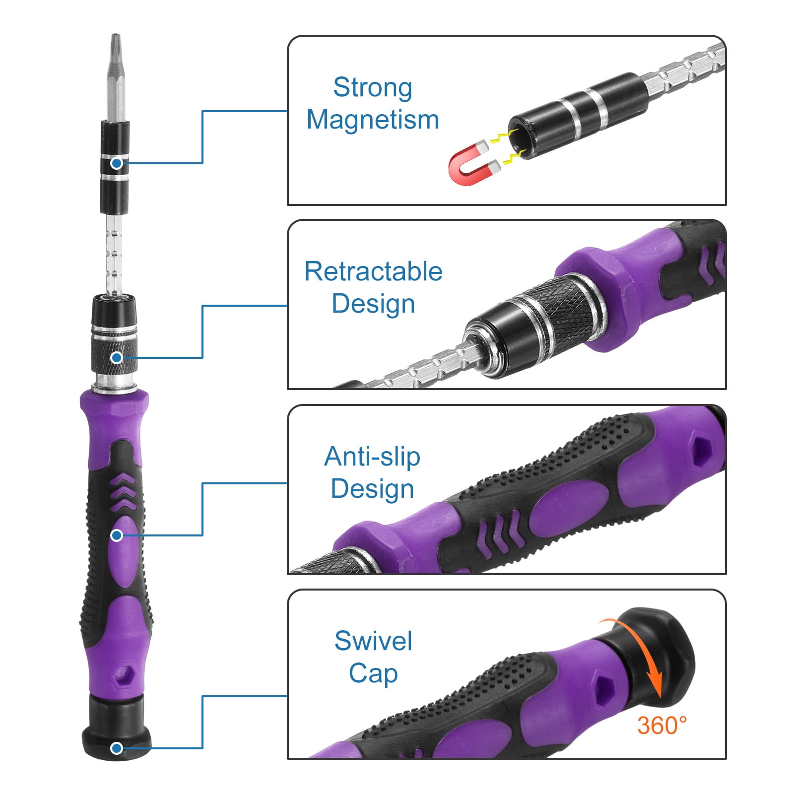 Uxcell 140 in 1 Magnetic Precision Screwdriver Set Electronics Repair Tools Kit with 99 Bits Flexible Shaft and Extension Rod for Cellphone Game Console Laptop PC Computer Camera, Purple