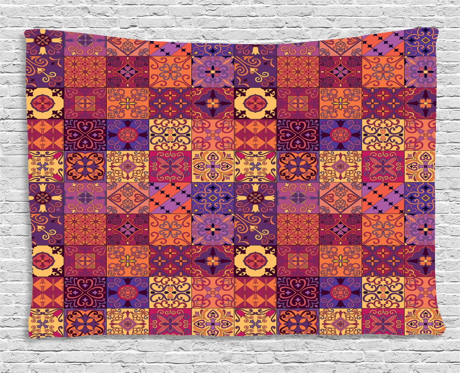 Spanish Tapestry, Ethnic Azulejo Moroccan Tiles in Vibrant Historical Cultural Artwork Mosaic