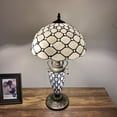 thumbnail image 7 of Tiffany Table Lamp White Stained Glass Shade And Base Crystal Beans LED Bulbs Included for Living Room Bedroom Bedside 12"W*12"D*22"H, 7 of 7