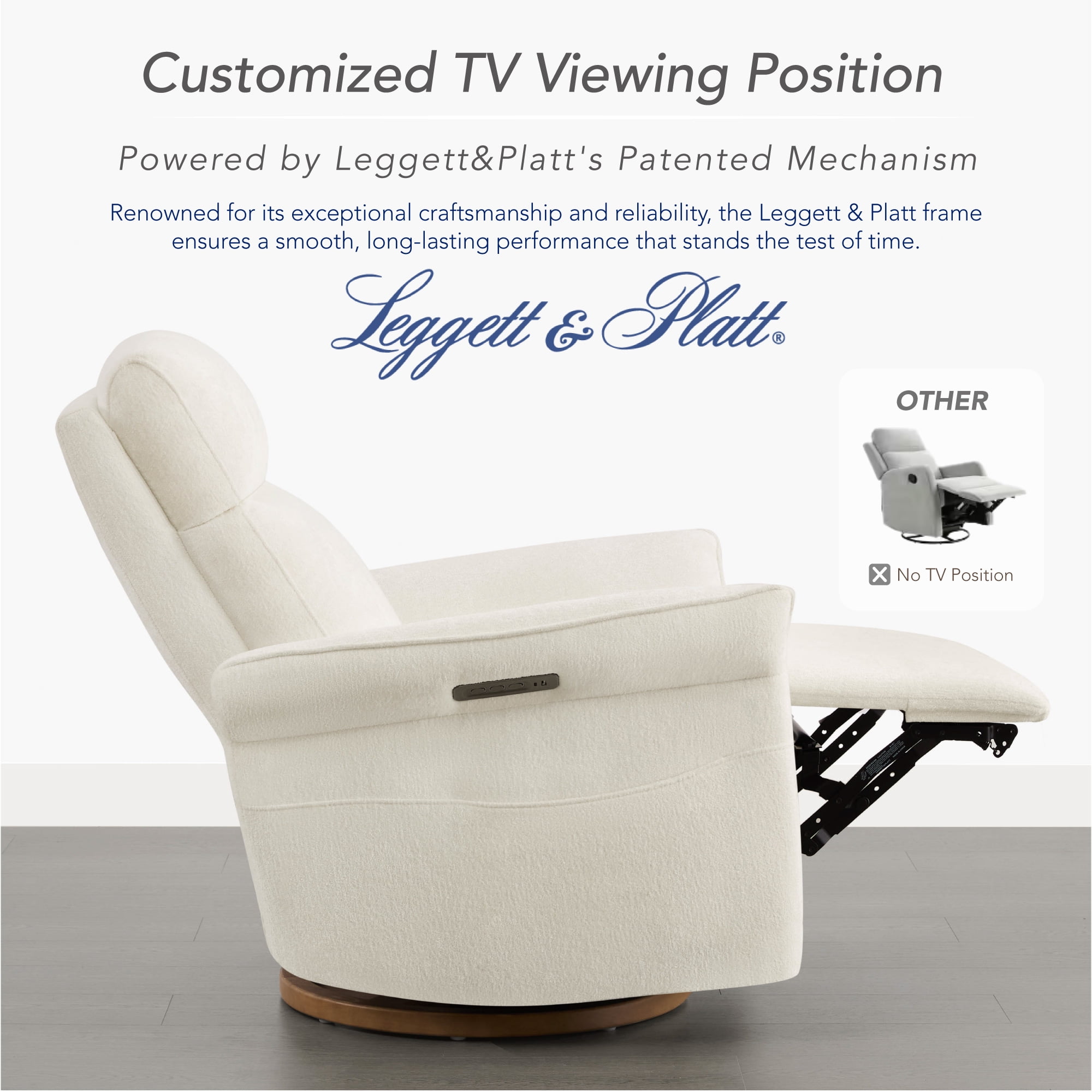 Spruce & Spring Triple Motor Power Swivel Recliner for Mothers, Cream-Chenille