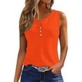 thumbnail image 5 of VEKDONE Button V-Neck Tank Tops for Women Summer Sleeveless Workout Tanks Solid Color Slim Fit Tunics Tops Casual Lightweight Basic Tees Shirts Vests Orange XX-Large, 5 of 7