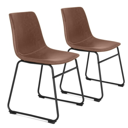 Best Furniture Chairs Best Choice Products Distressed Faux Leather Upholstered Vintage Dining Chairs, Home Furniture for Kitchen, Office with Metal Frame, Foot Pads, Decorative Stitching, Set of 2, Brown ()