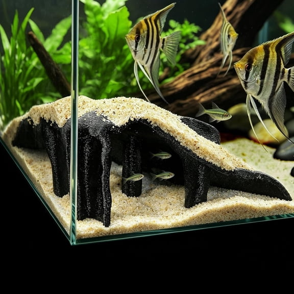 ACDANC Aquarium Cave Fish Tank Decor,Petg Corner Hide with Mangrove Root Texture&500G Sand Weight,Reptile Hideout for Shrimp Gecko Lizard,Aquarium Accessories&Terrarium Shelter 7.5X7.5X4In Black
