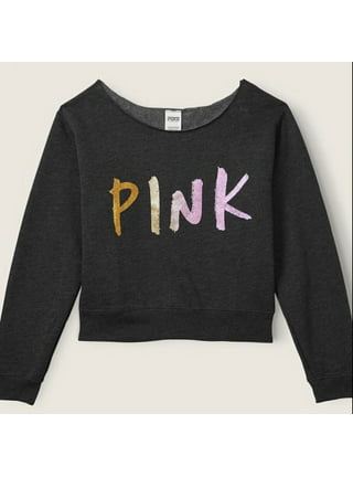 Victoria's Secret Pink Everyday Campus Pullover Sweatshirt Hoodie Gray Rose  Gold Shine Glitter Logo Size XXL New 