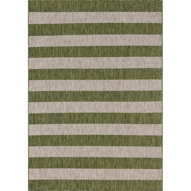 Unique Loom Tapis de Collection Rayé Extérieur 7 Pieds x 10 Pieds Rectangle Vert/ivoire
