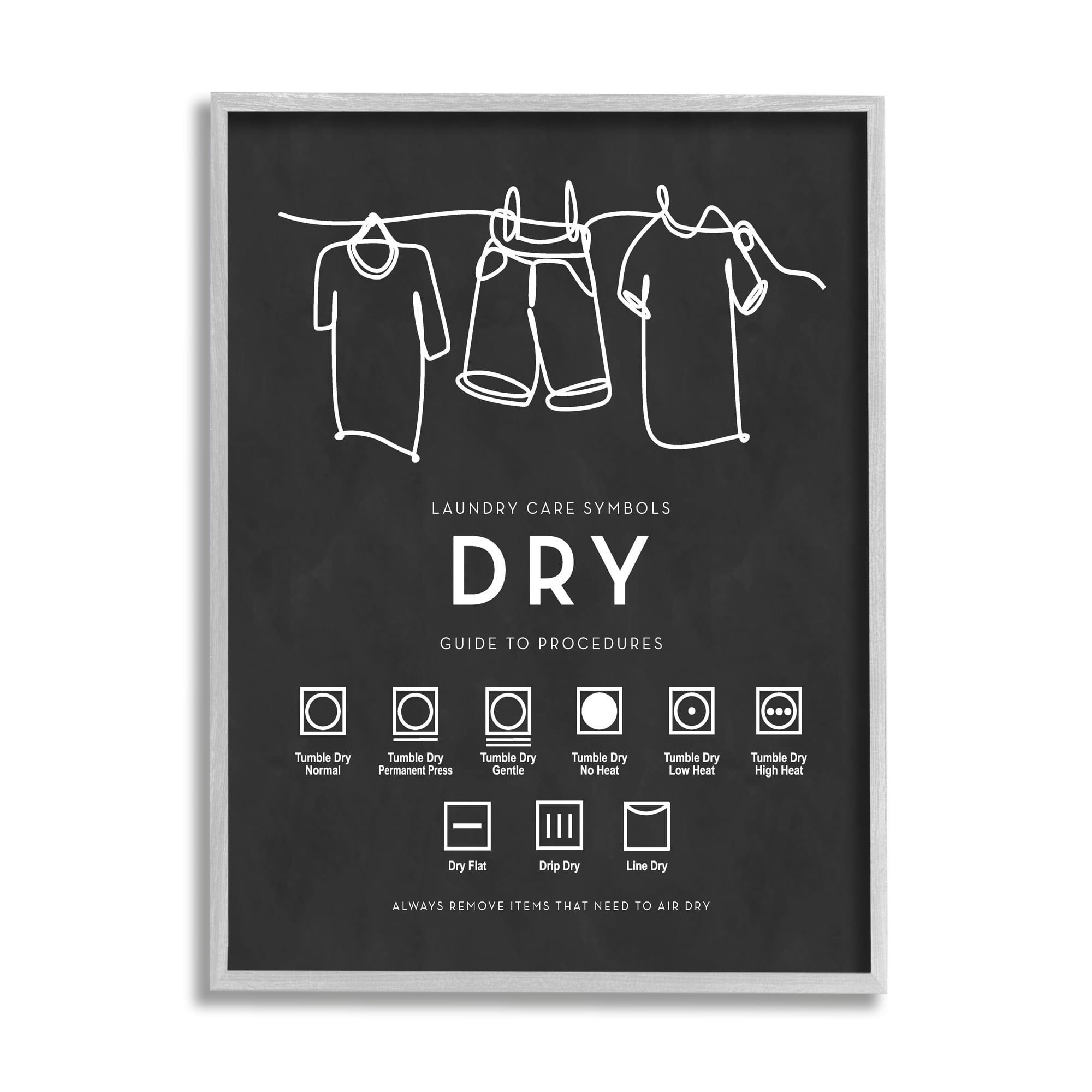 Stupell Industries Drying Procedure Guide Helpful Laundry Symbol Chart Graphic Art Gray Framed Art Print Wall Art, Design by Lettered and Lined