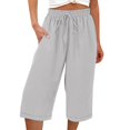 thumbnail image 7 of Women's 2026 Summer Cotton Linen Capris Elastic Drawstring High Waist Loose Casual Cropped Beach Pants Light Gray XL, 7 of 7