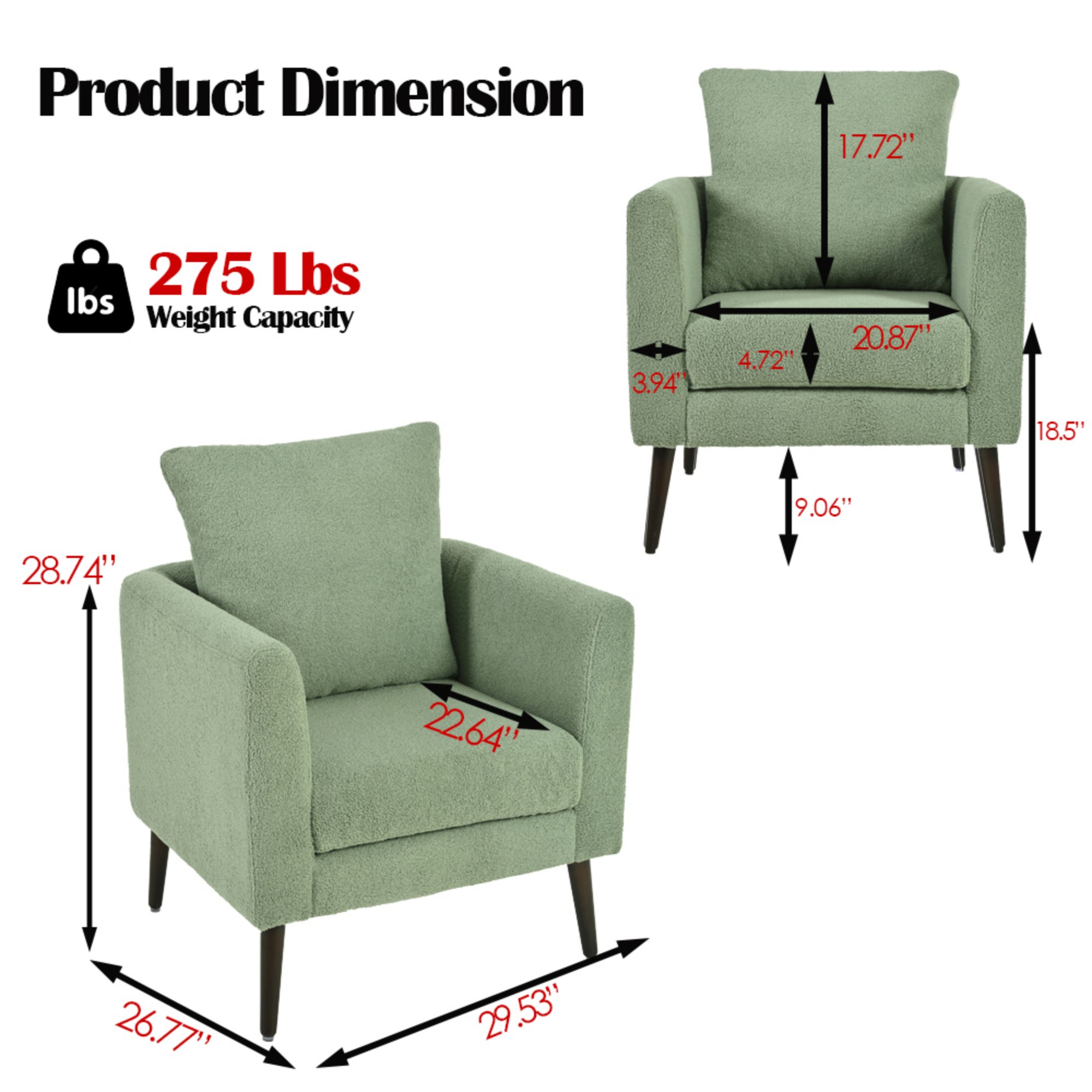 Accent Chair,Fabric Armchair Club Chair Single Chair Upholstered Arm Chair with Solid Wood Legs for Living Room/Bedroom,Green