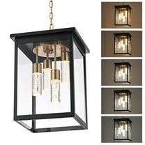 Melucee 4-Light Exterior Ceiling Lights Black Brass Lantern 5CCT Large Outdoor Pendant Light Built-in LED Chips for Porch Garage Gazebo Patio
