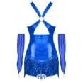 thumbnail image 2 of TSSOE Women Glittery Latin Dance Outfit Sleeveless Tassel Leotard with Gloves  Salsa Ballroom Dance Royal Blue XL, 2 of 5