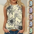 thumbnail image 5 of JSheng Womens Tank Tops Flower Print Summer Casual Crewneck Graphic Sleeveless Loose Tops for Women Light Blue L, 5 of 5
