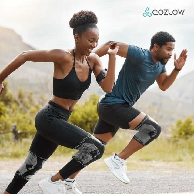 Cozlow Knee Brace for Arthritis & Torn Meniscus Relief, 2Pcs Compression Knee Support with Stabilizers for Men Women Knee Pain Relief, L