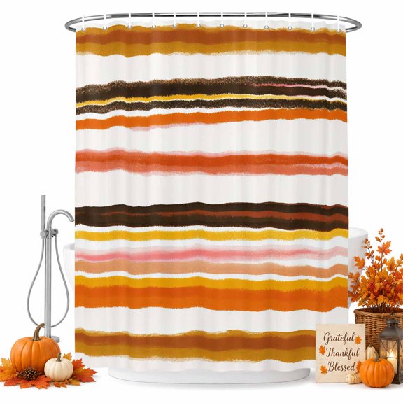Orange Black Striped Shower Curtain, Waterproof Shower Curtains for Bathroom, Watercolor Vintage Stripes Washable Fabric Bathtub Curtain Set Bath Decor with 12 Hooks Extra Long 72"x96"